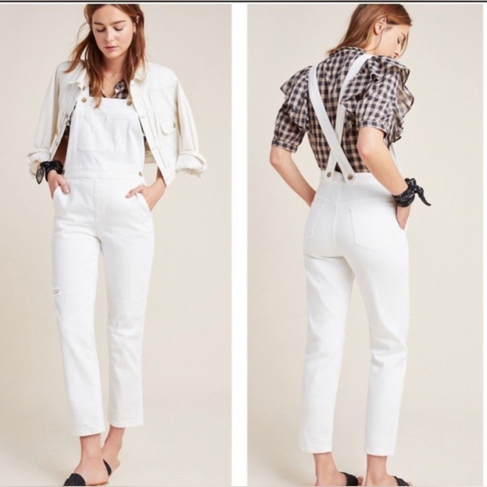 Anthropologie Pilcro & Letterpress White Overalls 26  | Casual Cottagecore Style